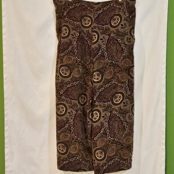 Theo Miles Brown Paisley Pull On Draw String Silk Psnts Wmns Sz 14 - Picture 2 of 9